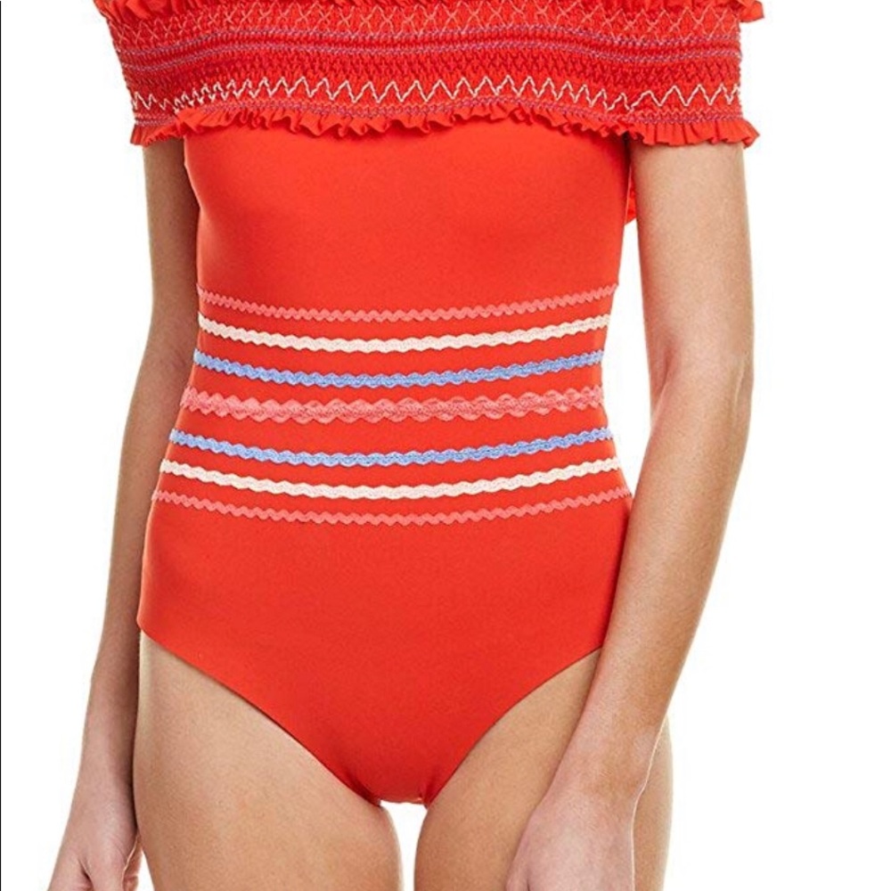 One piece swim suit off the shoulder